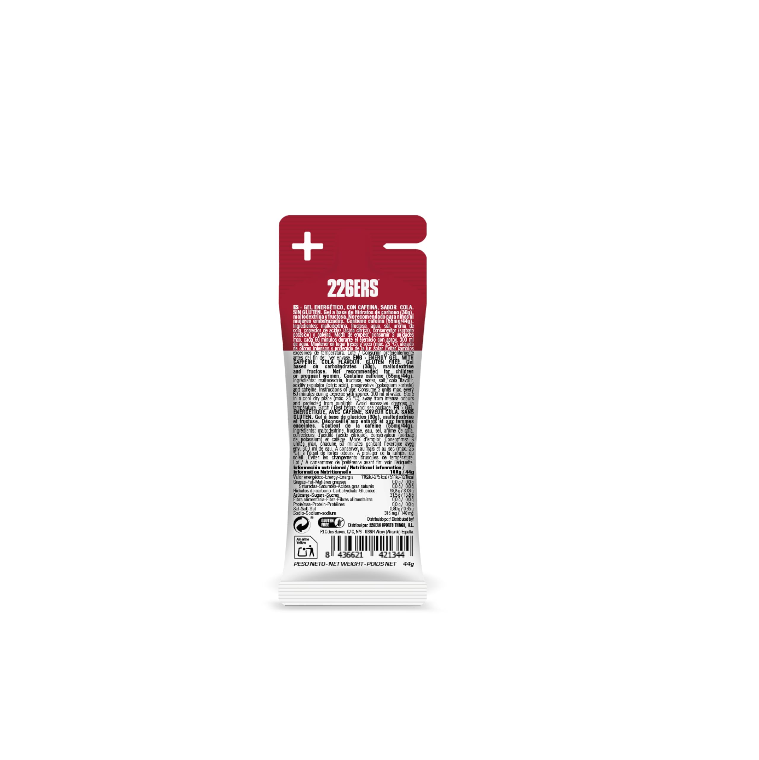 226ERS - High Fructose XS, Energiegel für Sportler, mit Maltodextrin und Fruktose, 55 mg Koffein, Vegan und Glutenfrei, Kohlenhydratversorgung, Cola-Geschmack, 32 Gels x 44 g