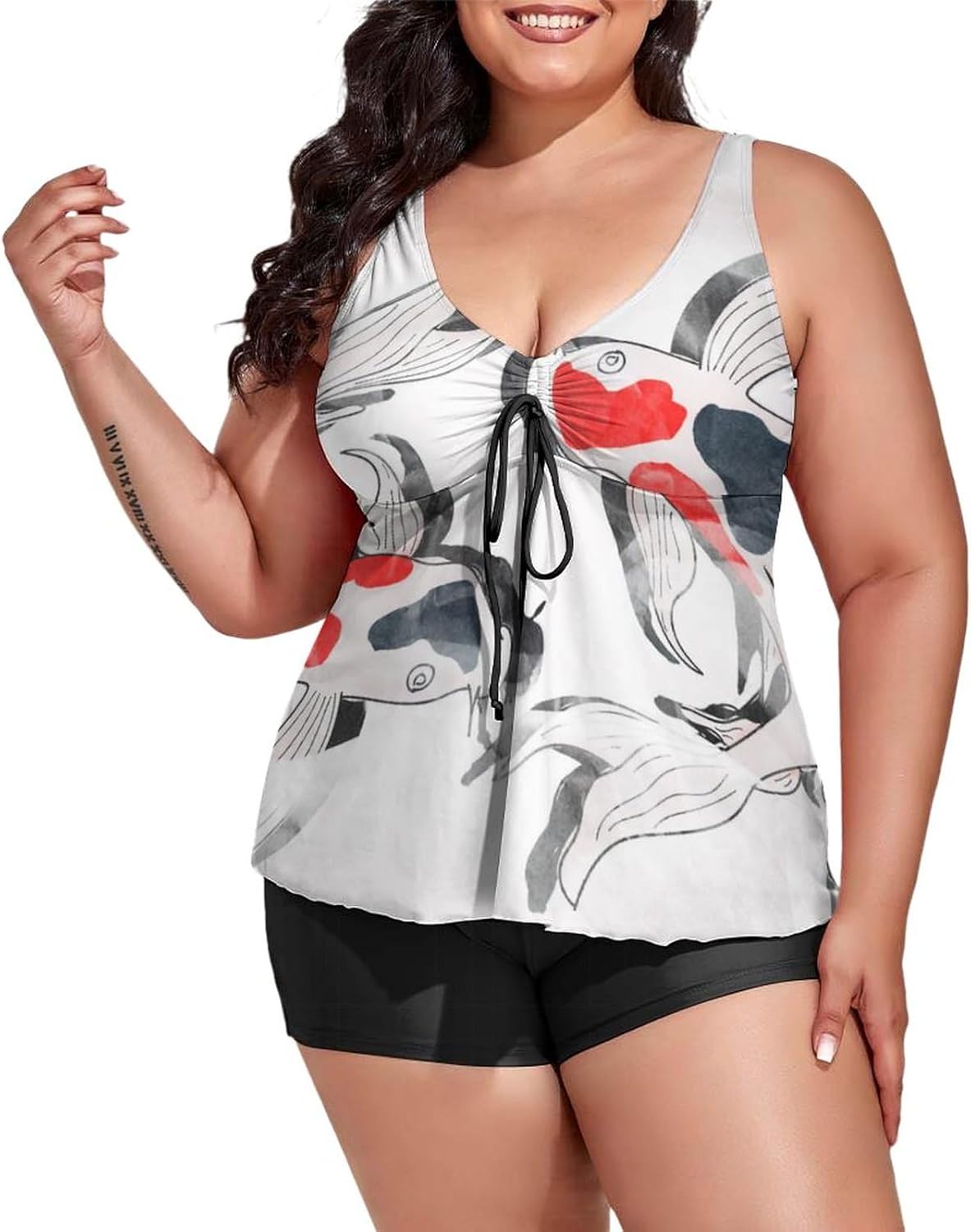 Two Piece Plus Size Tankini Swimsuit for Womens Koi Fish Couple Bathing Suit with Boyshort Tummy Control Swimwear
