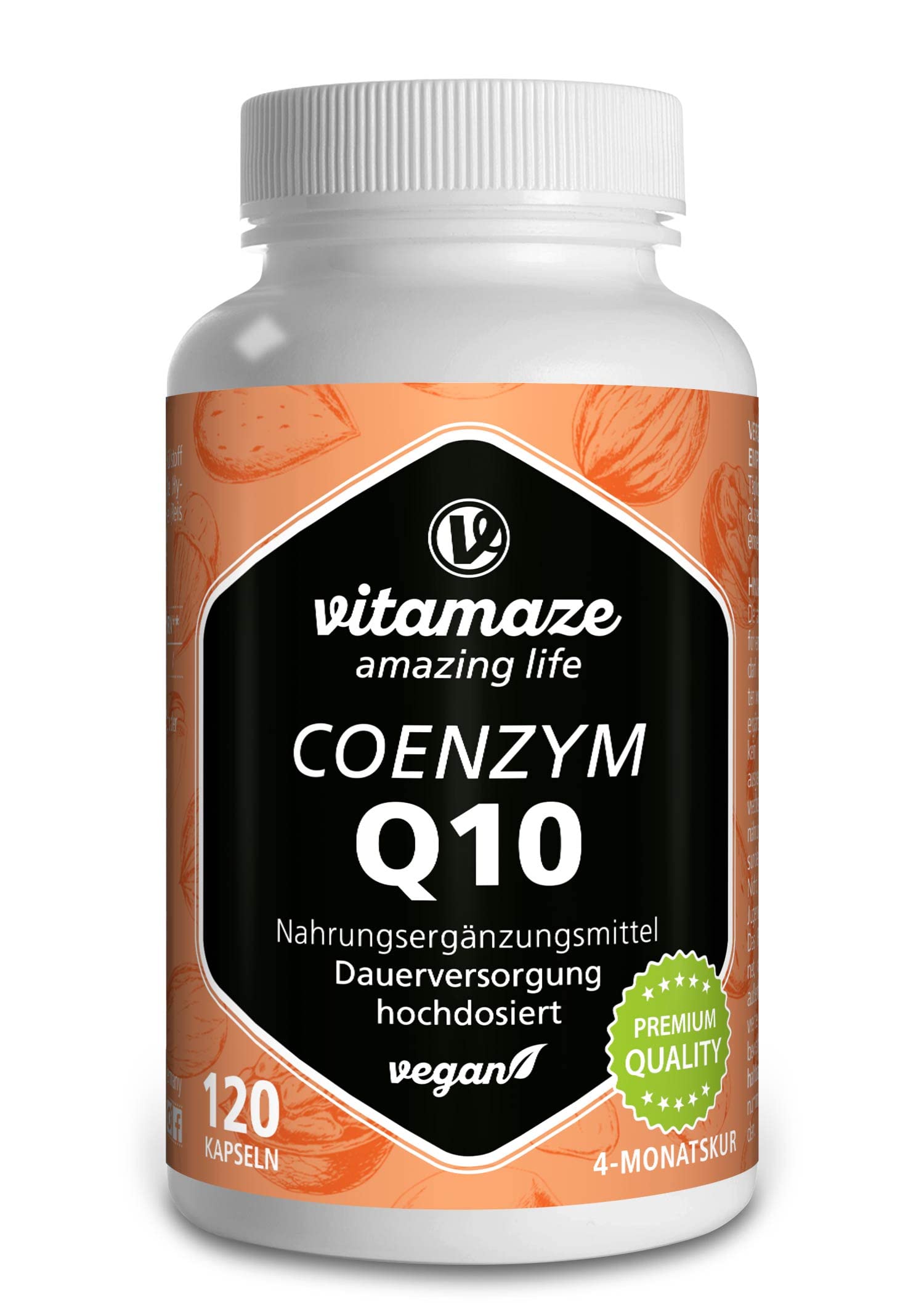 Coenzym Q10 hochdosiert, 200 mg pro Kapsel, vegan, 120 Kapseln für 4 Monate, 98% Ubichinon mit optimaler Bioverfügbarkeit, ohne unnötige Zusatzstoffe, Made in Germany