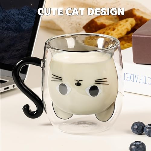 Miniatura 2 de PARACITY Bonita taza de cristal de doble pared con asa, 8.5 onzas, regalos para amantes de los gatos para mujeres, regalos de Navidad y Pascua