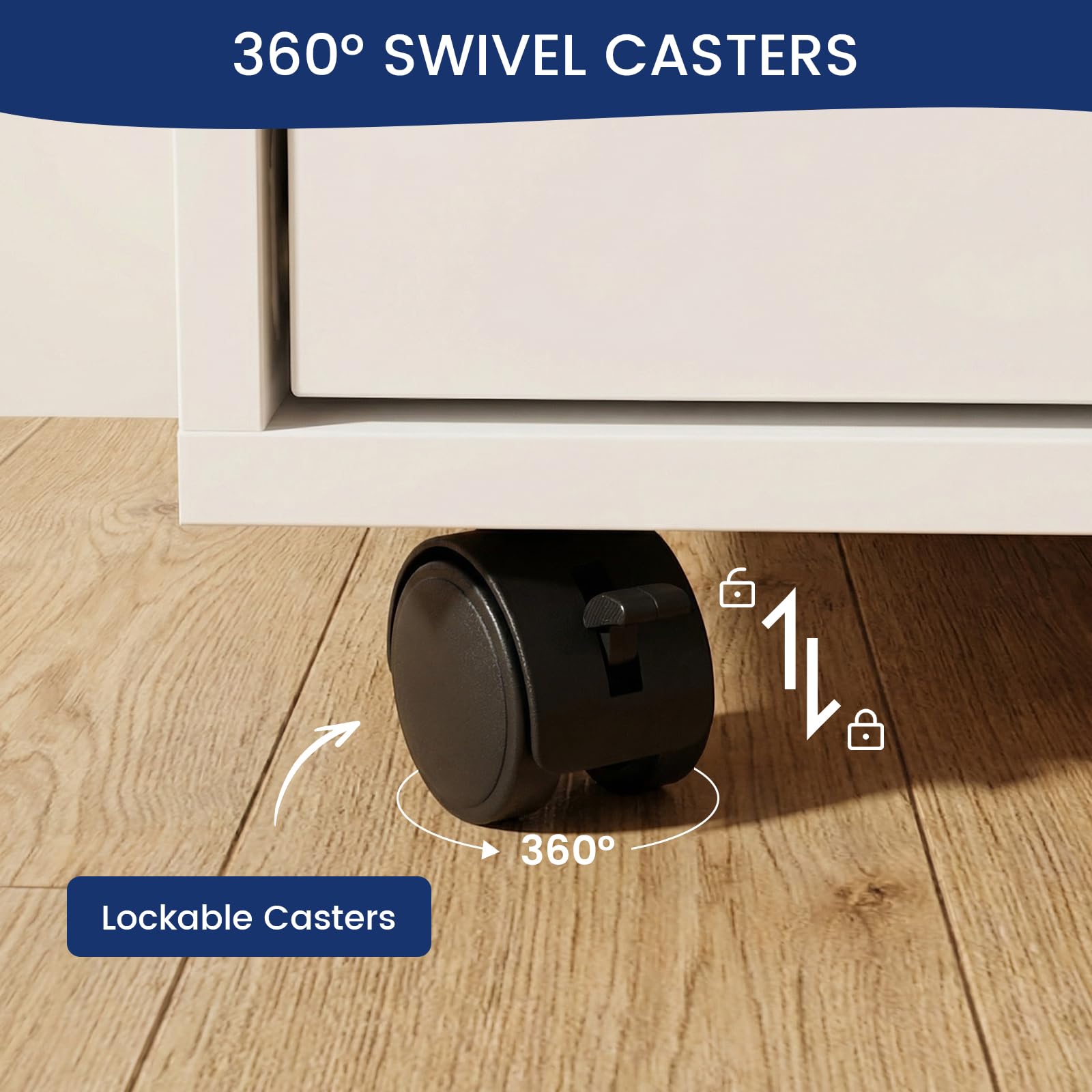 Cajonera Oficina, Cajonera Escritorio con 5 Cajones, Multiusos Armario Archivador Móvil con 4 Ruedas para Bajo Escritorio Casa, Soporte para Impresora, 65cm Alto, Blanco