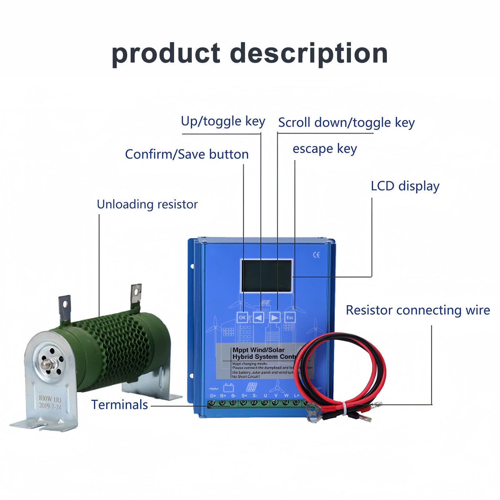 Regolatore ibrido di carica del vento solare, ricarica MPPT, rilevamento automatico della tensione, display LCD, universale per batterie al litio piombo-acido, ideale per lampioni solari e sistemi