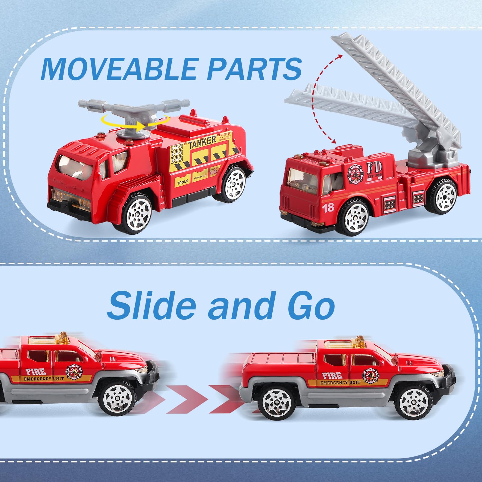 victob 6 Pack Diecast Fire Truck Vehicle Toy, Mini Car Metal Model Toy Set - Image 3