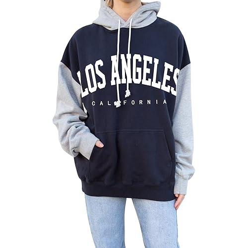 PESION Womens Pullover Hoodies Oversized Graphic Color Block Novelty Hoodie Sweatshirts with Pockets
