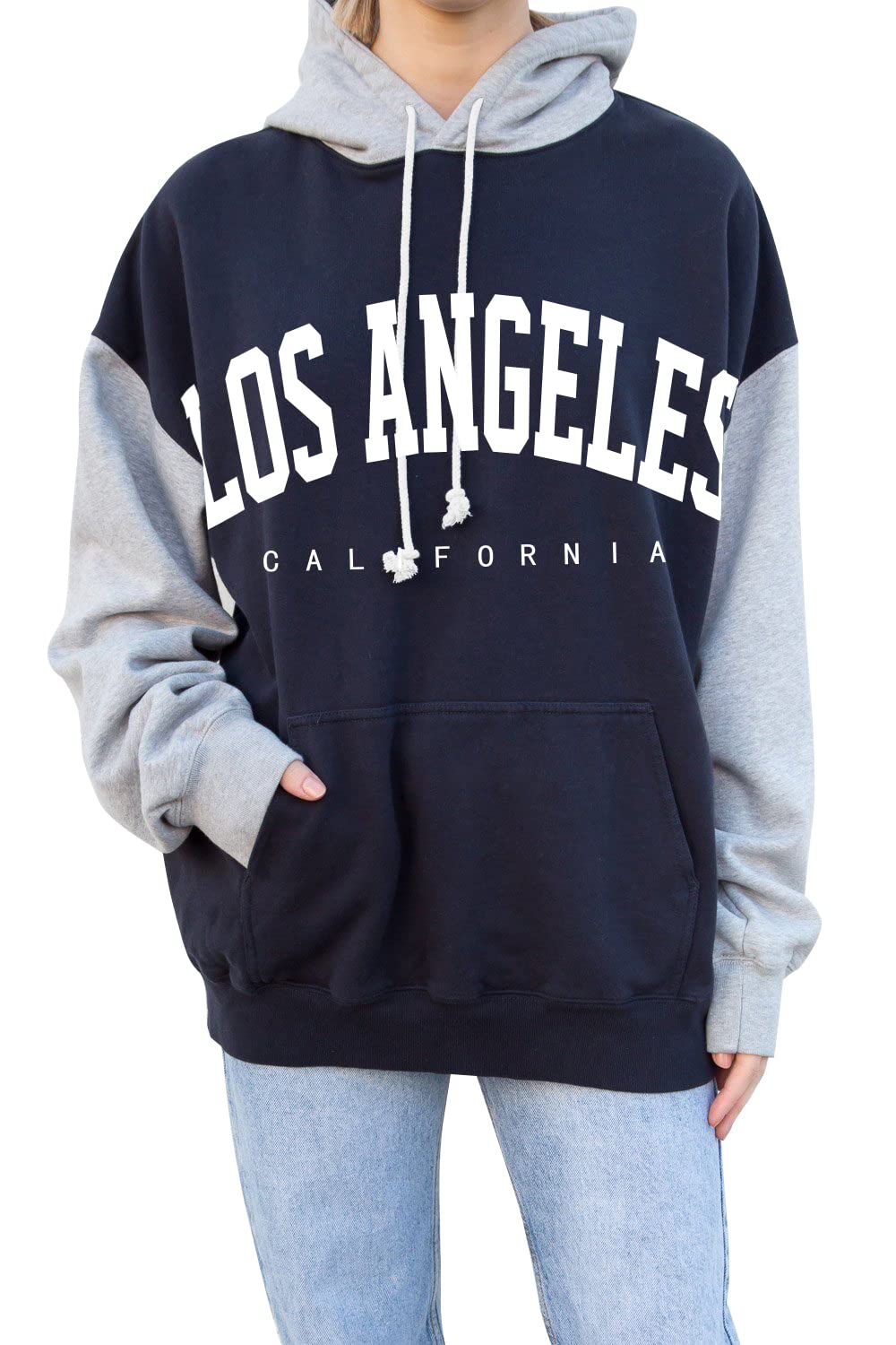 PESIONWomens Pullover Hoodies Oversized Good Vibes Graphic Color Block Sweatshirts With Pockets