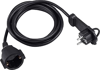 Meister Przedłużacz z zestykiem ochronnym - wyjątkowo płaska wtyczka - kabel 3 m - czarny - IP20 do wnętrz/złącze z ochroną przed dotykiem/przedłużka z wtyczką płaską/kabel zasilający / 7432340