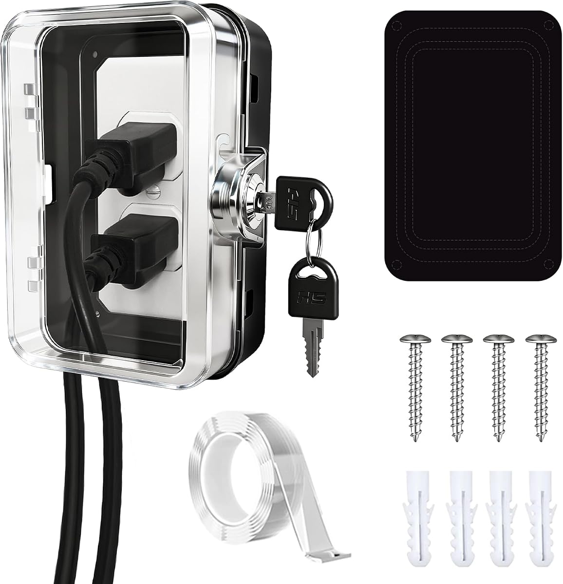 1 Pack Universal Baby Safety Electrical Outlet Cover Box Childproof Plug Cover - More Space for Large Plugs Easy to Install & Use Fit Socket Protector (Black)