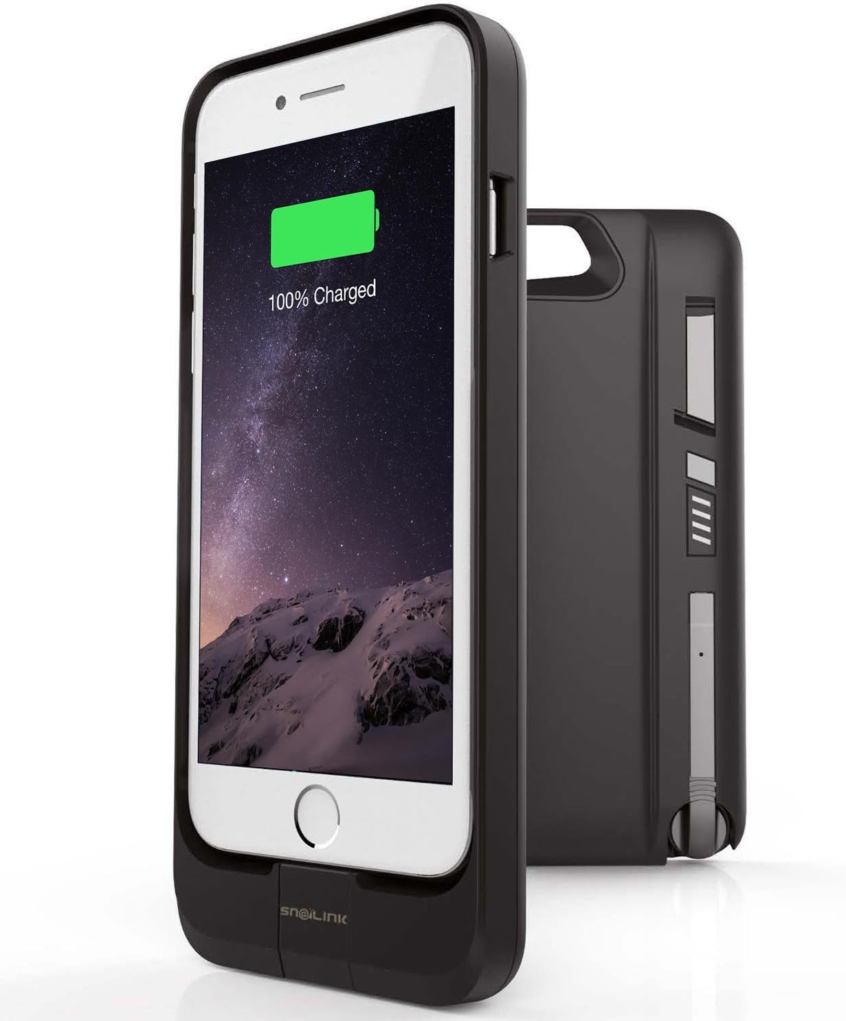 Snailink BB 2460 mAh Battery Charging Case for iPhone 7 6S 6 | Bluetooth v4.0 Headset Earpiece, Power Bank/Stand, MFI Apple Certified (Black)