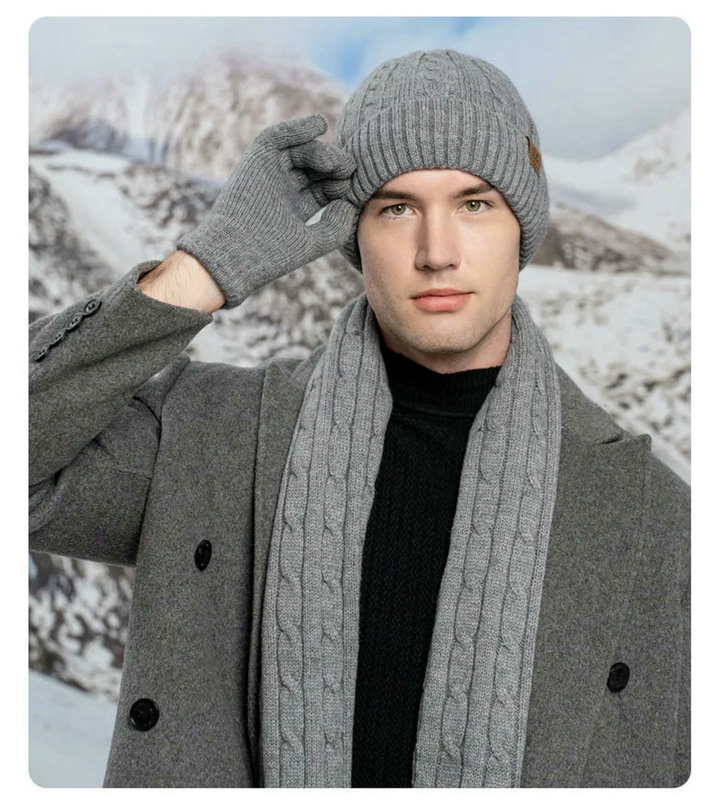 Mütze,Schal & Handschuh-Sets 3pcs Winter Gestrickte Hut Schal Und Handschuhe DREI-stück Set Frauen Kälte-Beweis Warme Für Männer-schwarz