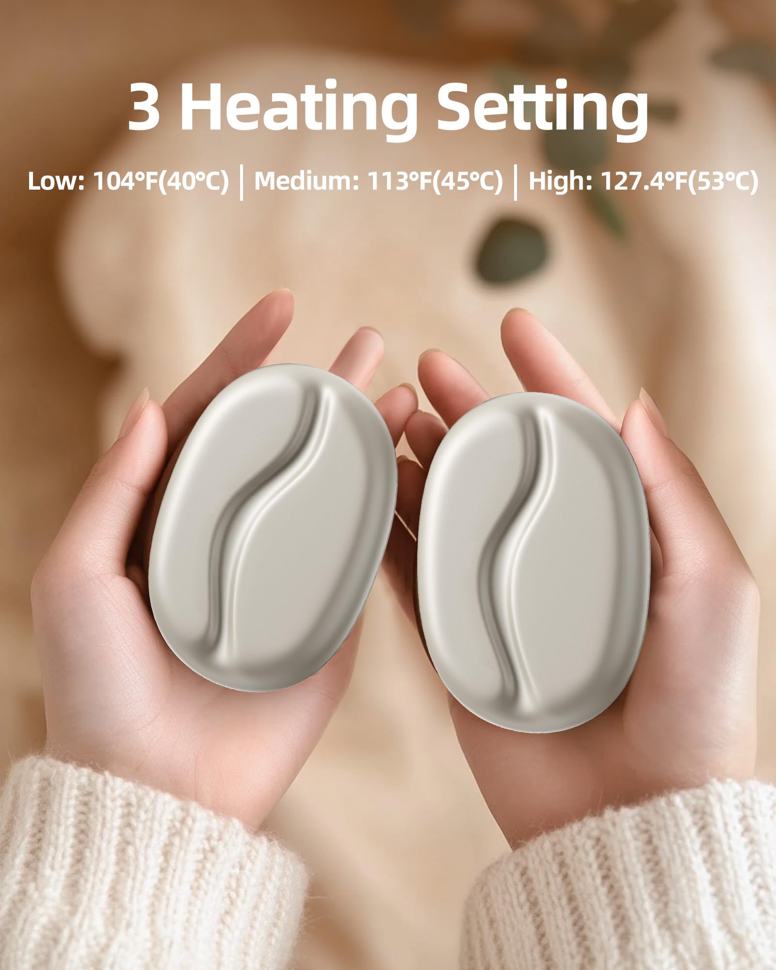Calentadores de manos recargables, 2 unidades, calentador de manos eléctrico portátil de 5000 mAh, calentador de bolsillo con 3 ajustes de calor, hasta 18 horas de uso, ideal para Raynaud, caza, golf