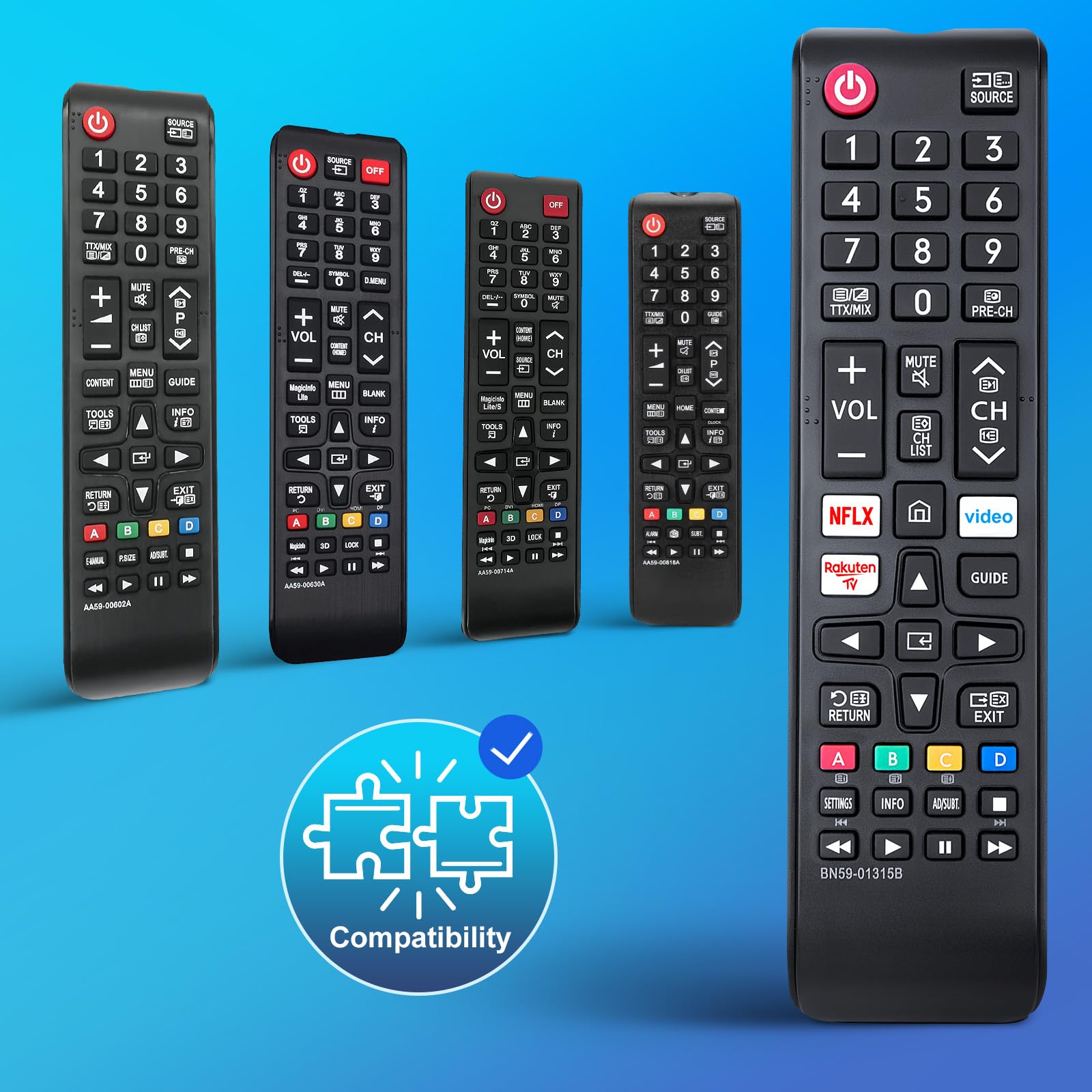 Telecomando intelligente BN59-01315B per TV Samsung 4K UHD HDR Crystal QLED, ricambio per TV Samsung Serie Quantum EU con NFLX/Rakten/Video