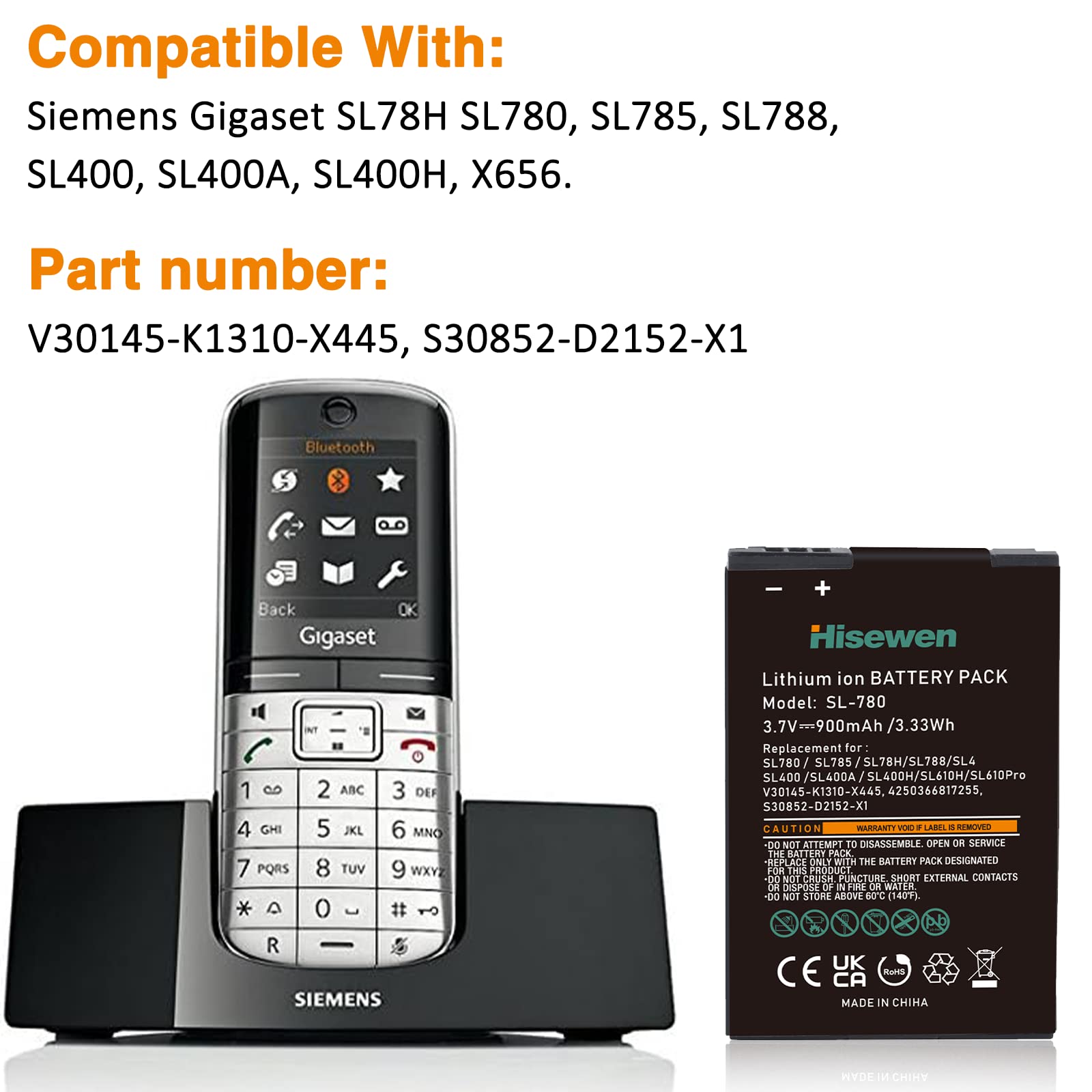 2 Batterie Ricambio Per Telefono Siemens Gigaset SL780 SL400 - 900 MAh, 3.7V - Compatibili Con Modelli SL78H, SL785, X656 - Foto 2