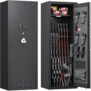 KAER 10-14 Gun Safe,Gun Safe for Home Rifle and Pistols,Gun Cabinet for Rifle and Shotgun,Gun Safe for Shotguns with Digital Keypad,Pistol Pockets,Removable Shelf - KAER