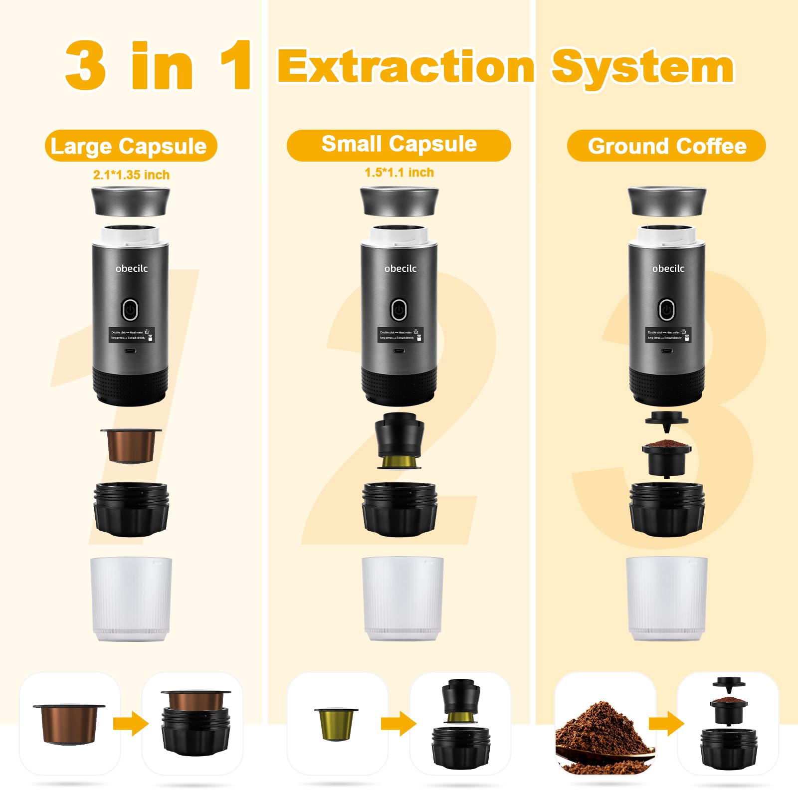 Macchina da caffè portatile da viaggio, macchina per caffè espresso portatile da 20 bar con USB, macchina da caffè da viaggio autoriscaldante, compatibile con caffè macinato e capsule, per