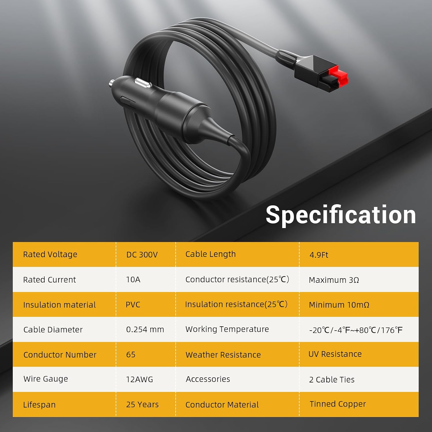 12AWG Car Cigarette Lighter Plug to Anderson Connector Extension Cable, 12V Heavy Duty DC Charging Cord with Resettable Fuse for Portable Power Station Solar Generator 12V Vehicle-4.9FT