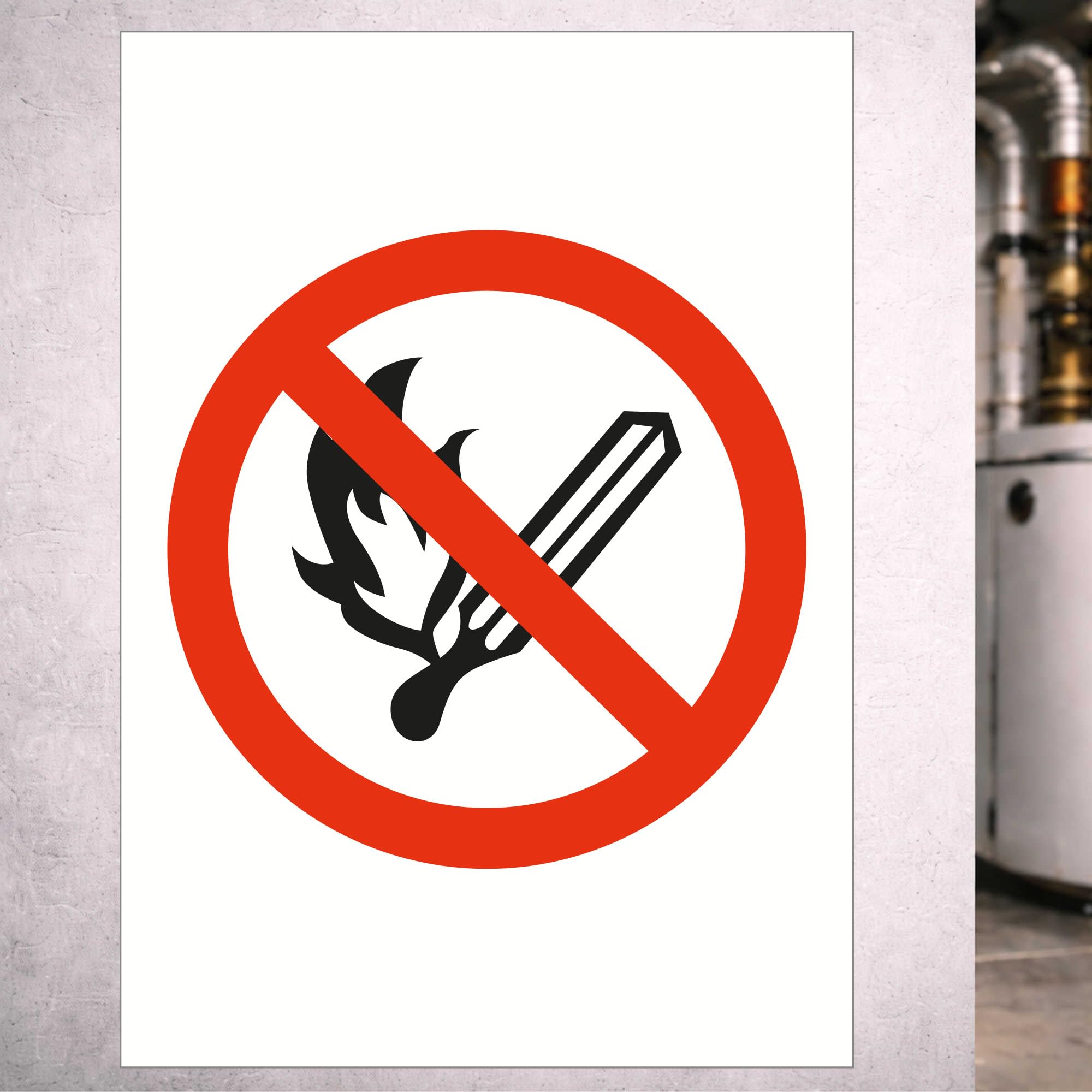 Indigos UG - Aufkleber Kein Feuer Offenes Feuer verboten - 594x840 - Hinweisschild Warnschild Sicherheitsschild - Sticker - für Innen und Außen