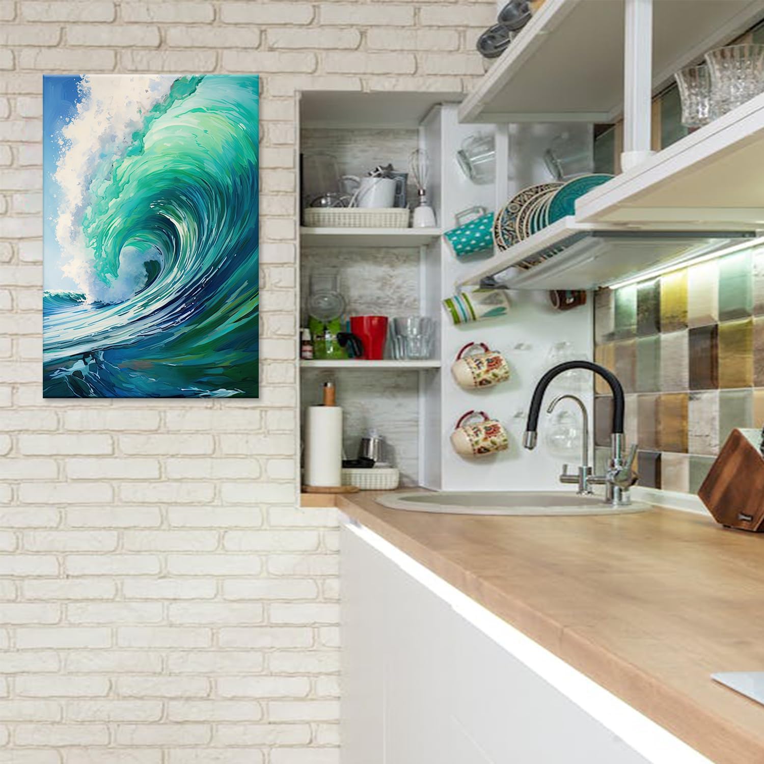 Sea Canvas Wall Art, Blue Waves Picture Painting Abstract Blue Ocean Poster Print for Bathroom Living Room Decor(Artwork-03, 12"x18")