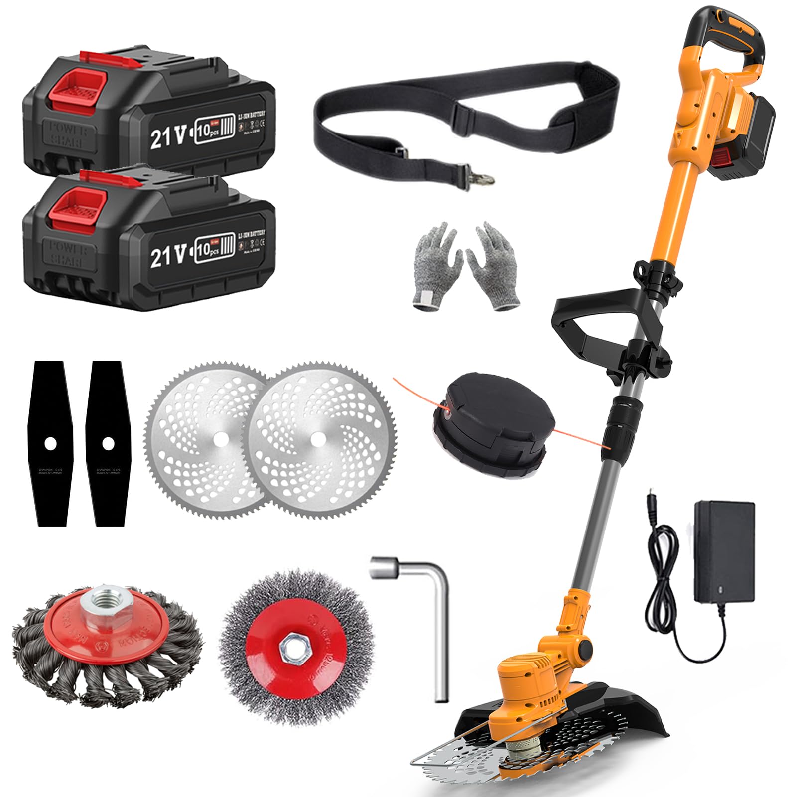 Rasentrimmer mit Akku und Unkrautbürste, Akku Freischneider 2 Akku 4.0Ah, 9 Zoll Schnittbreite Akku Rasentrimmer mit Akku Brushless Freischneider, Elektro Motorsense, für Garden Trimmen