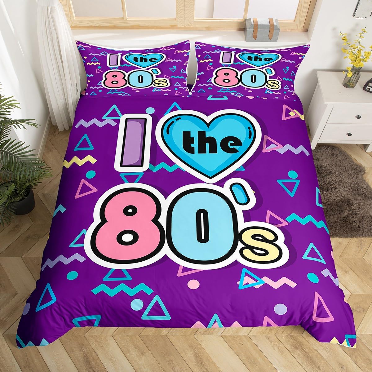 Memphis 80s Duvet Cover Set Single Size, Hip Hop Fashion Style Bedding Set 2pcs for Kids Boys Girls, Geometric Triangle Circle Wavy Comforter Cover Soft Polyester Quilt Cover with 1 Pillowcase