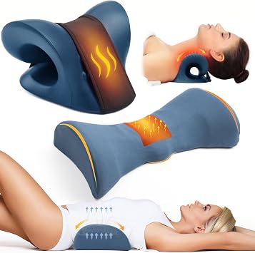 Cozyhealth Heated Neck Stretcher Cervical Traction Pillow for Neck Pain Relief and Heated Lumbar Support Pillow for Lower Back Pain Relief