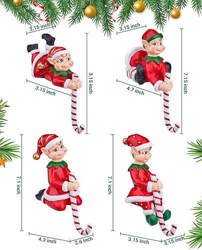 Miniatura 5 de Juego de 4 ganchos de elfos pintados a mano para repisa, soportes antideslizantes con peso para chimenea, decoración de interiores para Navidad,