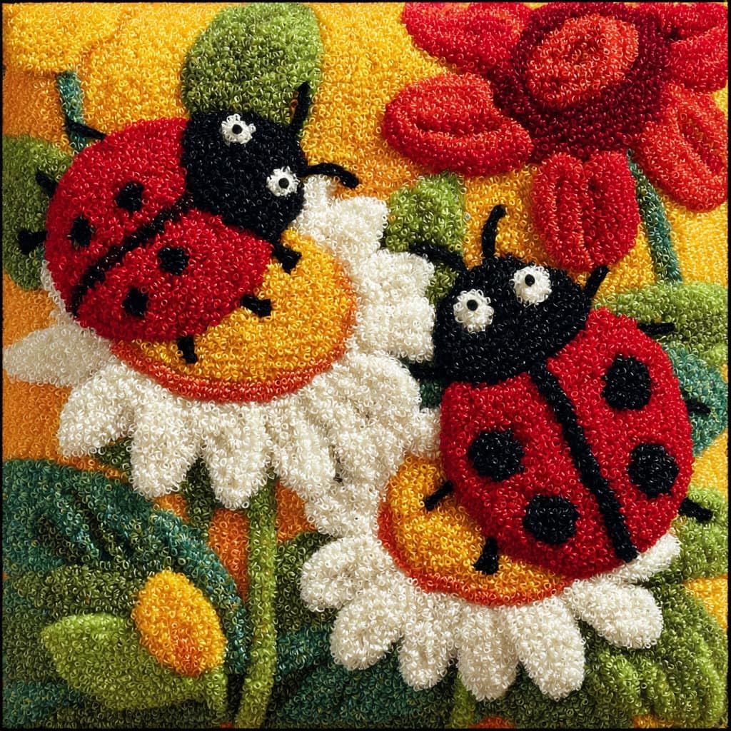 Henypt Latch Hook Pillow Case Kits, Flowers and Ladybugs