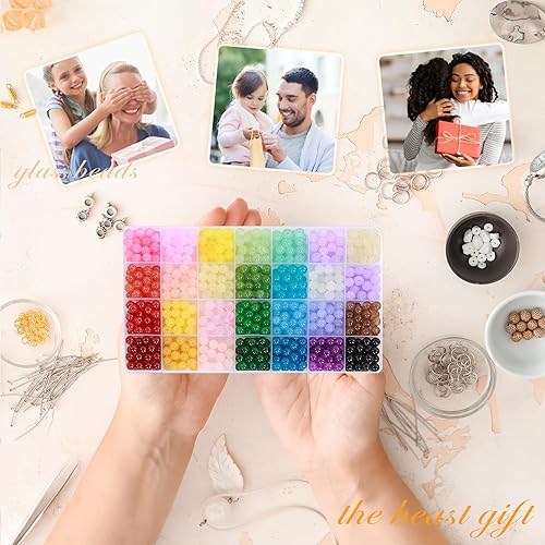 Miniatura 7 de BTYYIHEX 700 cuentas de vidrio para la fabricación de joyas, 28 colores de cuentas de piedras preciosas de cristal de 0.315 pulgadas (0.315 in), kit