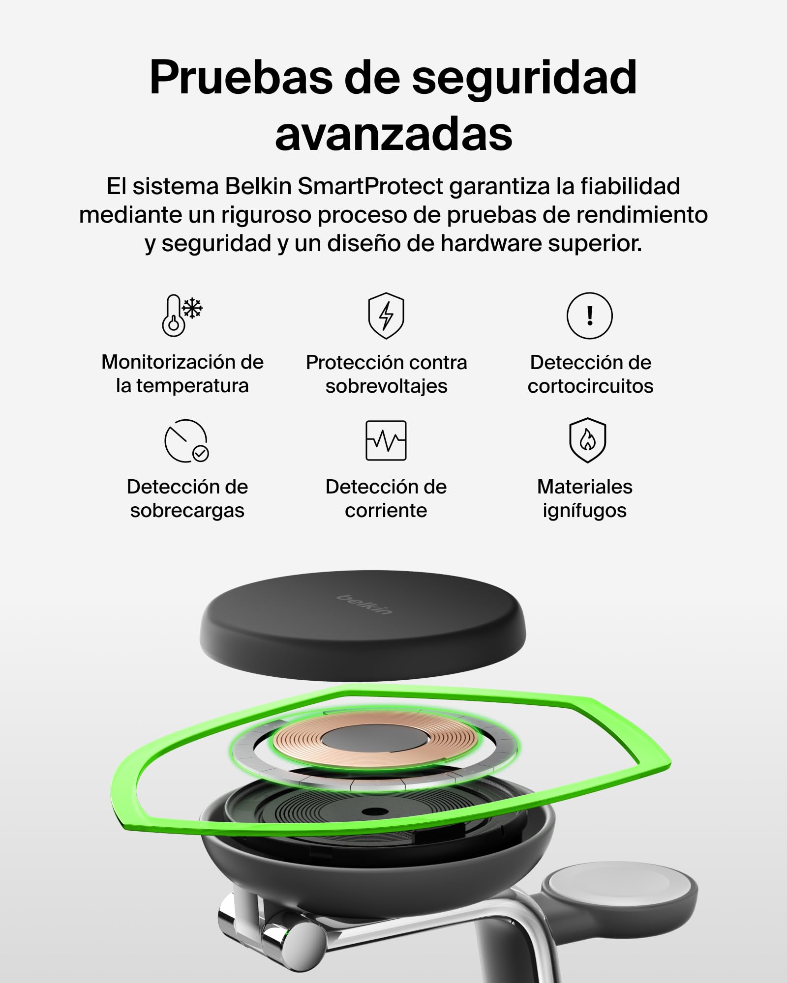 Belkin UltraCharge Pro Cargador Inalámbrico 3 en 1, 25W, Qi2 Compatible con MagSafe, Estación de Carga para iPhone 17, Air, Apple Watch, AirPods, Pixelsnap con Ventilador, Adaptador 45W - Negro