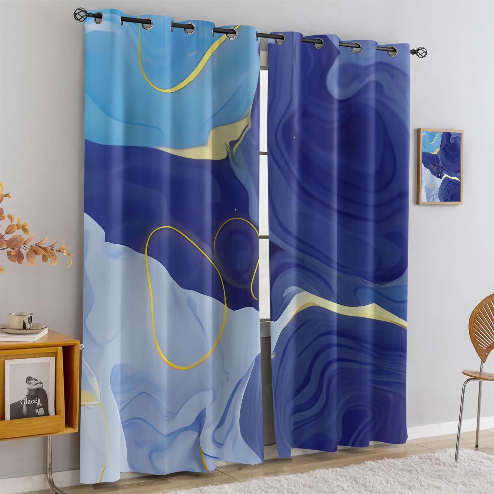 Kinder Gardinen Kinderzimmer Junge Mädchen Blickdicht Blauer Rauch Kunst 200X214Cm 2Er Set Verdunkelungsvorhang Thermovorhang Hitzeschutz Vorhänge Wohnzimmer Schlafzimmer Vorhänge Mit Ösen