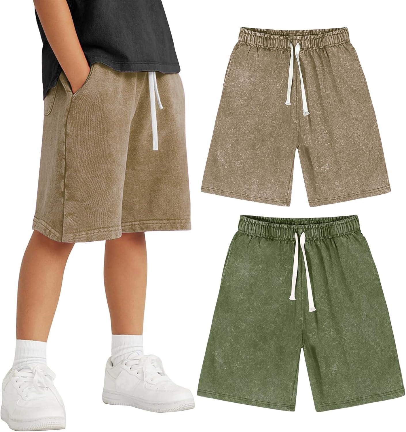 Yimoon Boys Shorts Cotton Athletic Shorts Acid Wash Kids Summer Active Shorts with Pockets