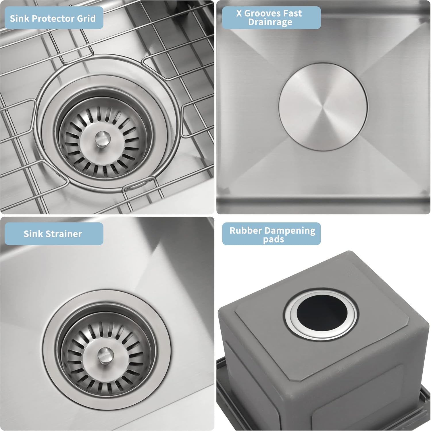 Drop In Bar Sink 15 X 15 inch,16 Gauge Stainless Steel Bar Sink,Outdoor Small RV Sinks,Top Mount Prep Sink for Wet Bar Area (15" X 15")