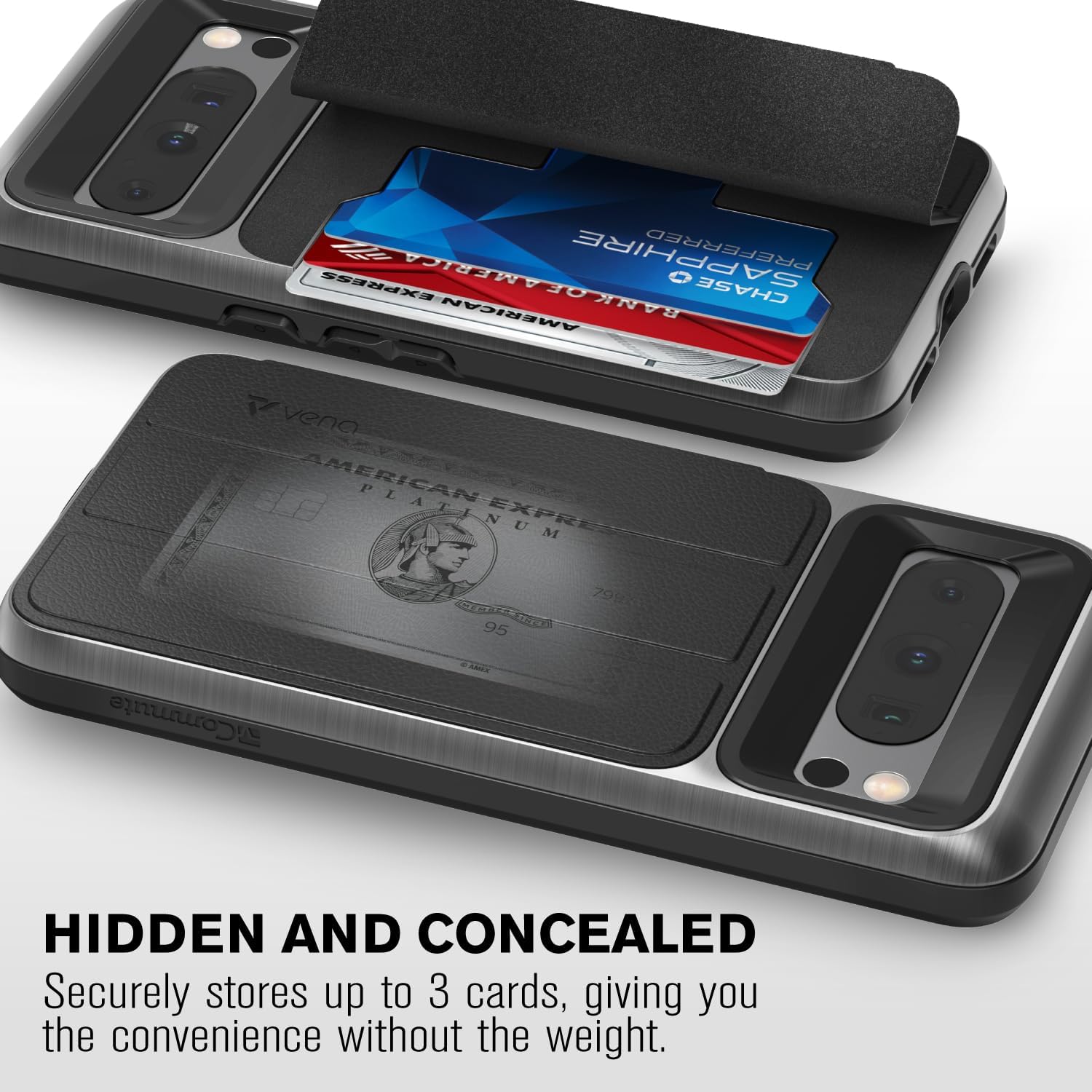 VENA vCommute for Google Pixel 8 Pro Wallet Case, [Military Grade Drop Protection] (2023) Flip Leather Cover Slot Card Holder with Kickstand - Black
