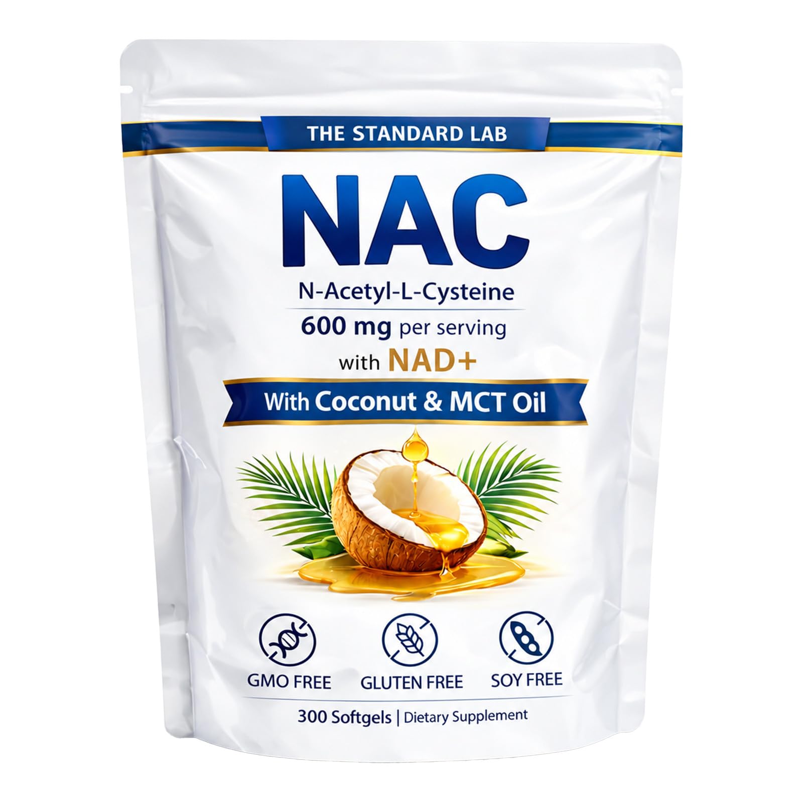 Standard Lab NAC 600mg mit NAD+ Täglicher Komplex, N-Acetyl-Cystein-Ergänzungskapseln, Antioxidantien-Trägerformel, Vegan, Nicht-GVO, Glutenfrei, 300 Softgels