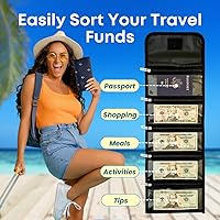 Vista 2 de Organizador de dinero para dinero con 5 bolsillos con cremallera, práctico organizador de monedas y cartera con sobre de efectivo, soporte ideal