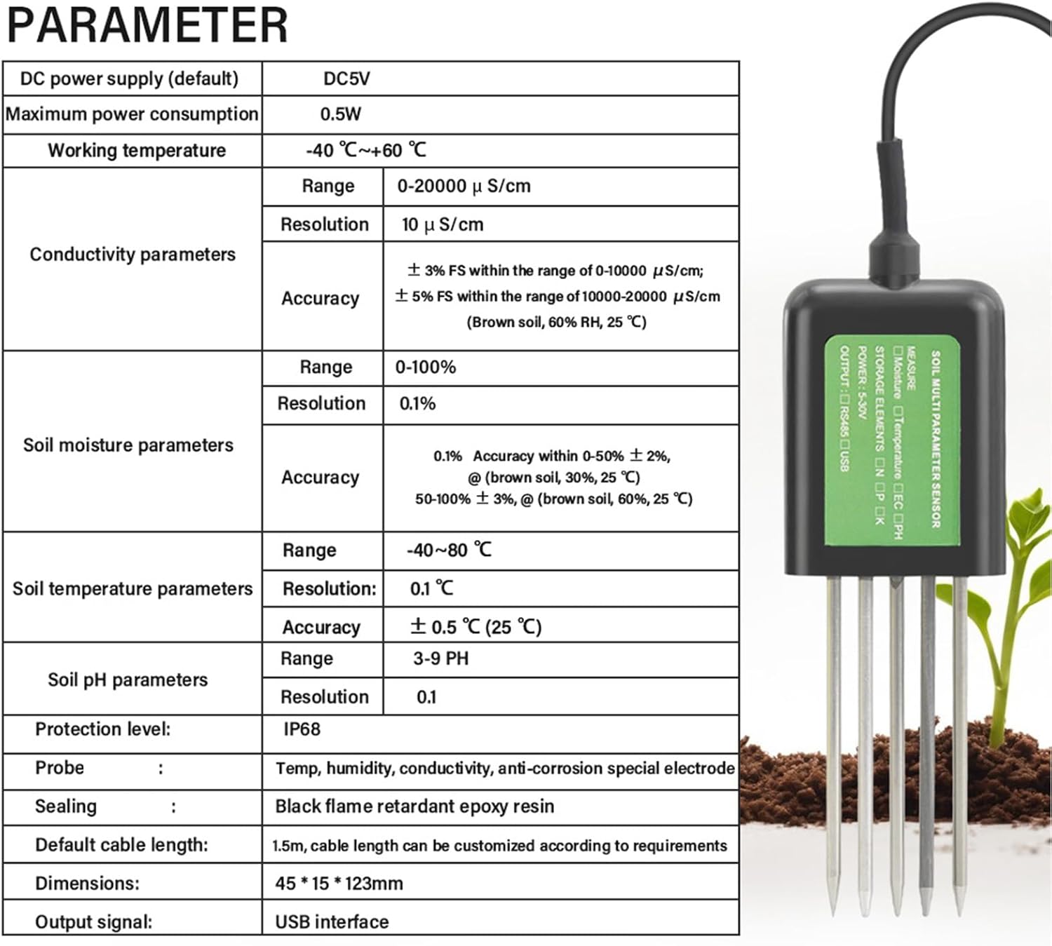 ポータブル7パラメーター土壌検出器分析肥料コンテンツ温度湿度のための植物成長固形土壌健康モニター