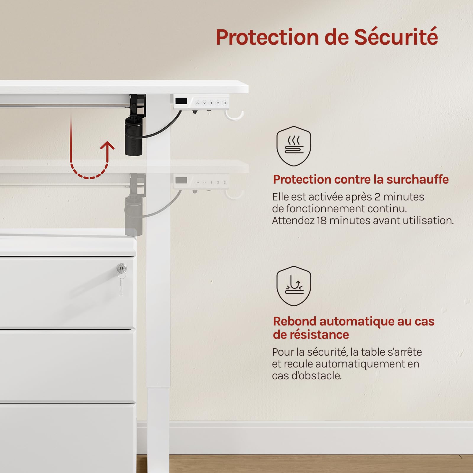 WOLTU Bureau Assis Debout, Bureau Réglable en Hauteur Électrique, 72-118 cm, avec 3 Hauteurs de Mémoire, Réglage en Continu, 2 Crochets, pour Travail à Domicile et Ordinateur, 80x48 cm, Blanc