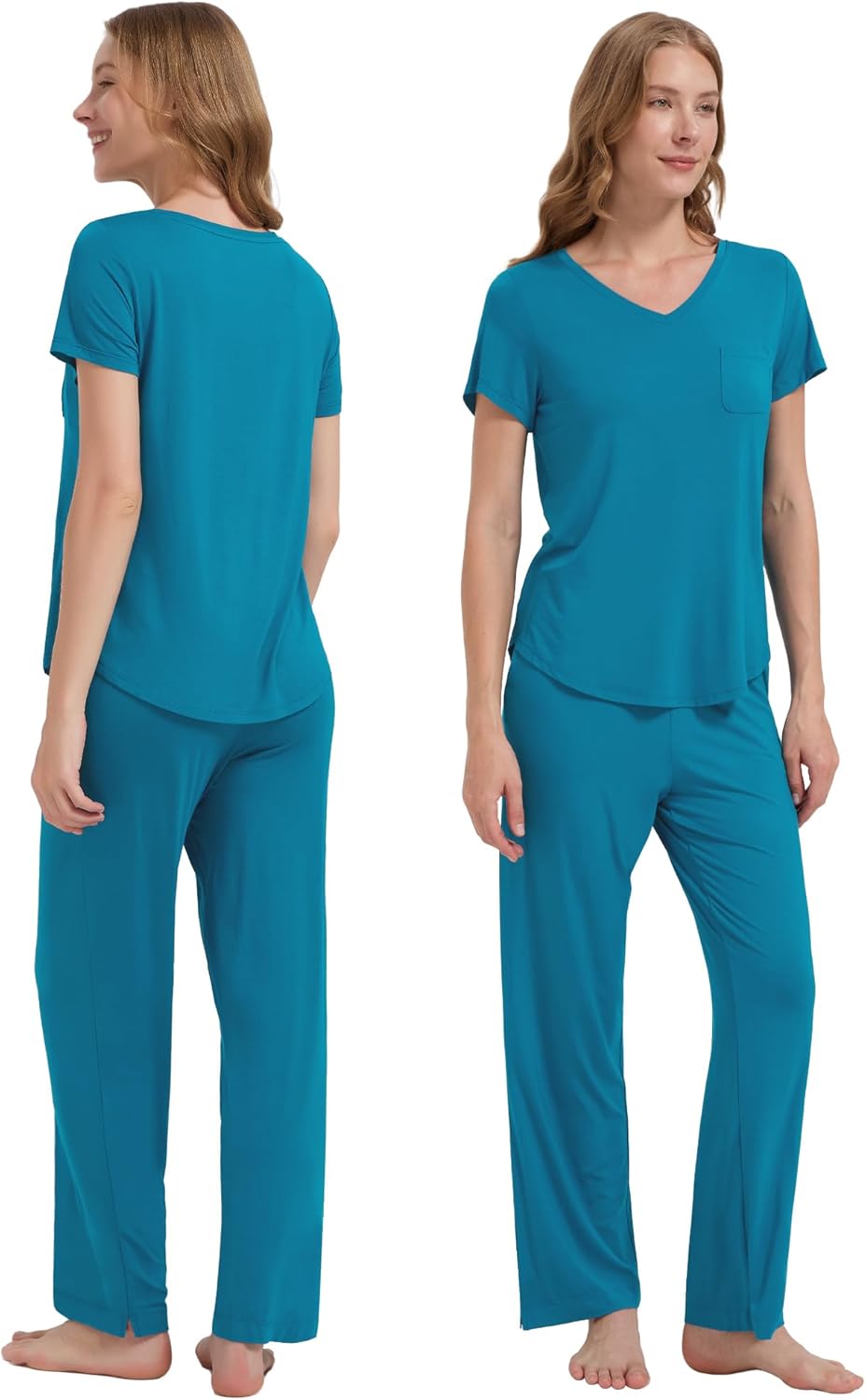 WiWi Women's Viscose from Bamboo Pajamas Set Short Sleeve Pajama Sets with Pants Super Soft Cooling Pjs with Pockets S-XXL - Image 3