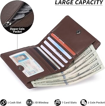 GAEKEAO Mens Wallet Slim Bifold RFID Blocking Thin Credit Card Holder Genuine Leather Minimalist Wallets for Men with Zipper Coin Pocket