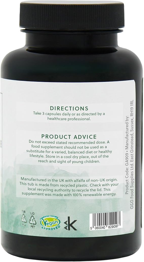 Organic Alfalfa Capsules - 120 Vegan Capsules - G&G Vitamins