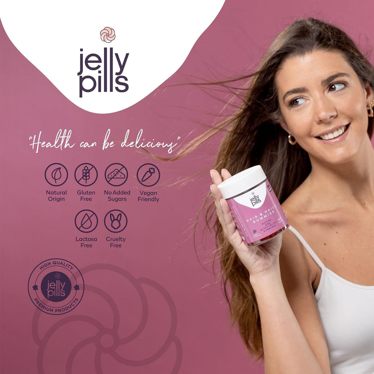 Jelly Pills® Gummies with Biotin 5000 mcg, Folic Acid and 7 Vitamins, No Added Sugars - Image 4