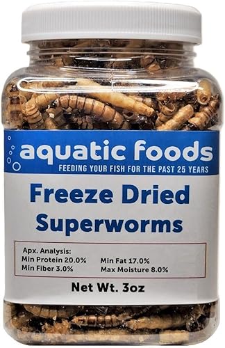 Aquatic Foods Inc. Supergusanos - Supergusanos liofilizados para peces tropicales, reptiles, tortugas, tortugas, ranas, hámsters, pájaros,