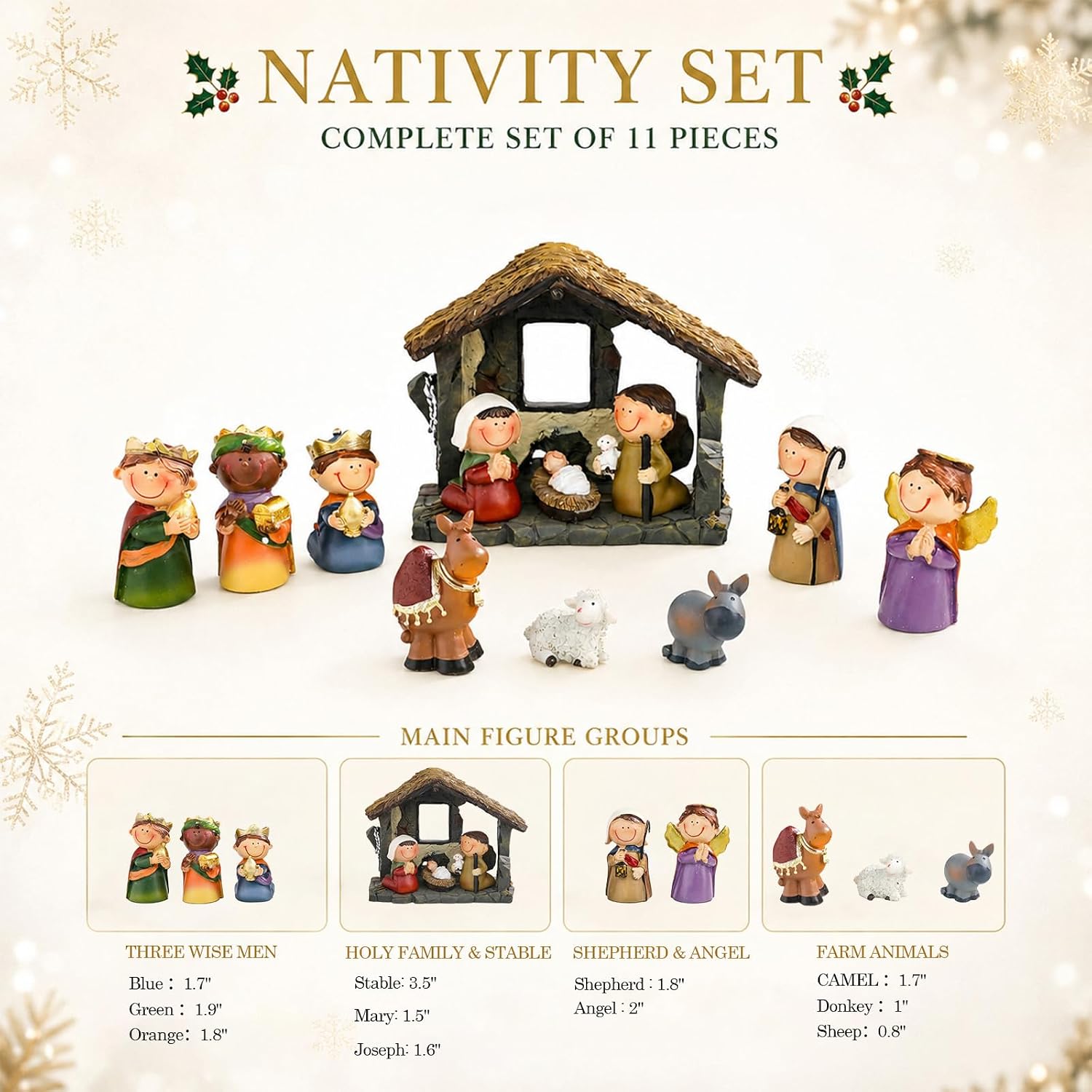 WONDER GARDEN Mini Christmas Nativity Set, 11 Pcs Little People Tabletop Nativity Scene, Resin Manger Nativity Sets for Christmas Indoor, Religious Shelf Decor Sunday School Class Decoration or Gift