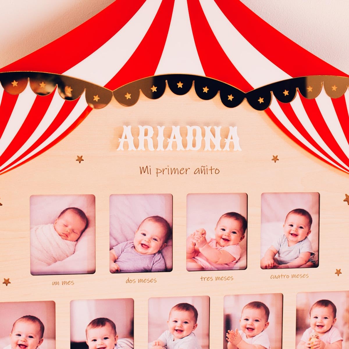 Marco Fotos Primer Año Bebé Personalizado – Marco de Madera con Meses del Bebé – Álbum Recuerdos Recién Nacido – Regalo Nacimiento y Decoración Habitación Infantil