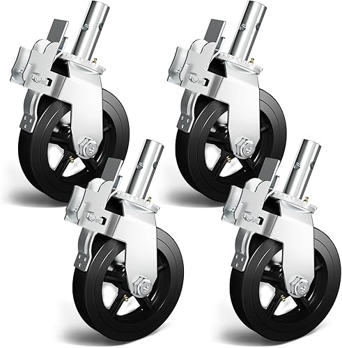 Ruedas de andamio de 8 pulgadas, juego de 4 ruedas de andamio con frenos de bloqueo duales, capacidad de 750 libras por goma para reemplazo de