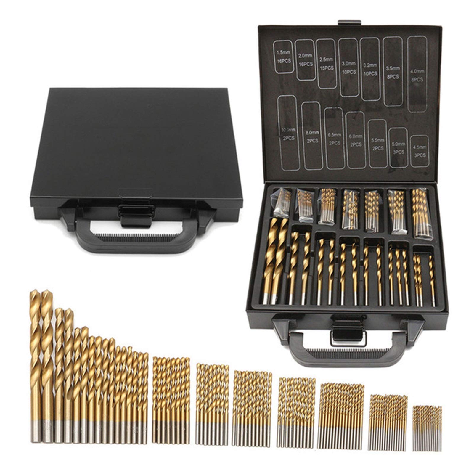 Brocas Juego de brocas helicoidales de 120 grados Caja de herramientas Brocas de titanio de 1,5-10 mm para recorte de madera de metal Juego de brocas para herramientas de trabajo de madera de 99 pi