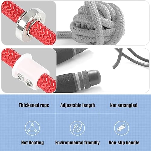 Miniatura 4 de Cuerda de saltar ajustable adecuada para niños y adultos, núcleo trenzado de nailon con rotación de 360 sin enredos