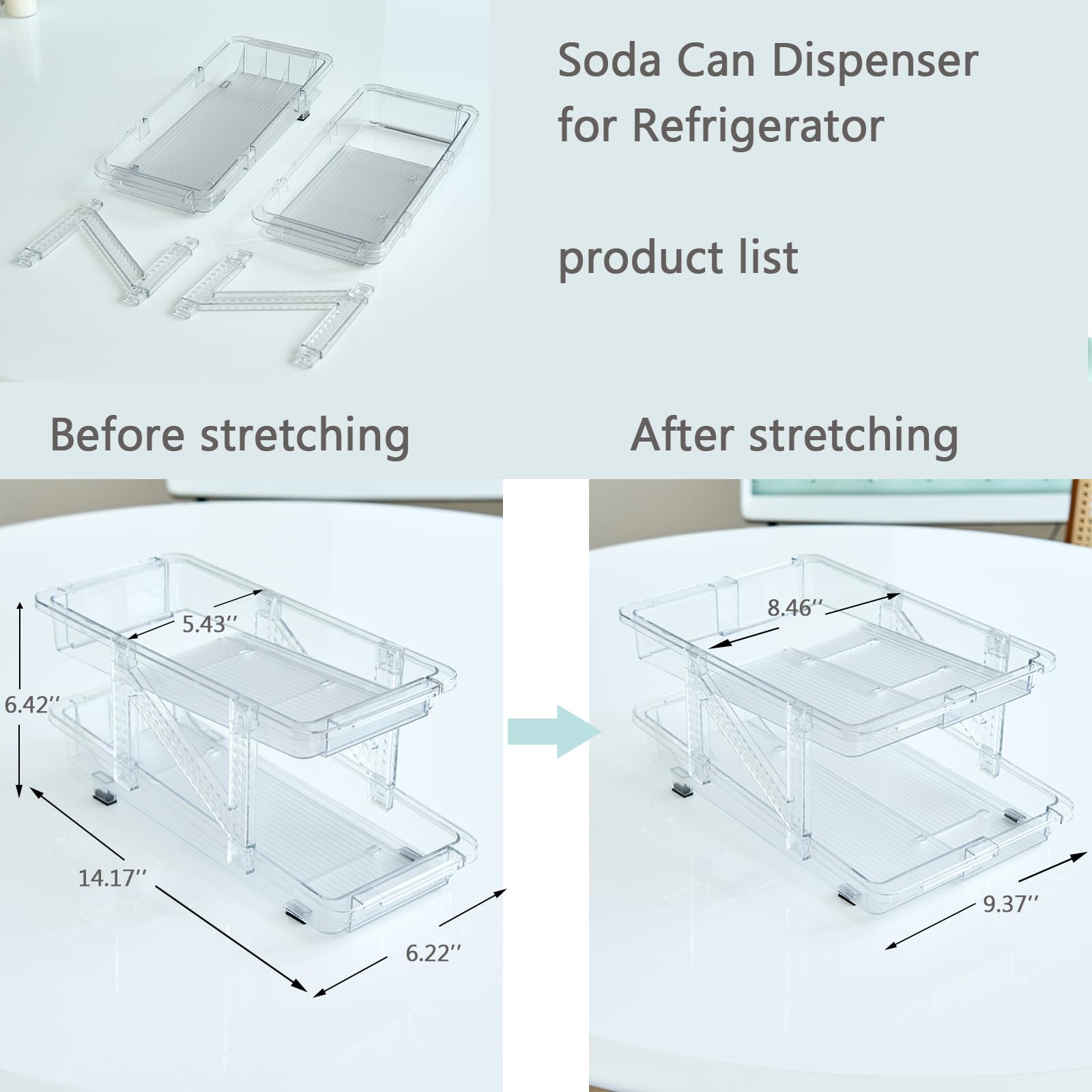Paquete de 2 dispensadores de latas de refresco para refrigerador, organizador de latas de sode ancho elástico, organizador apilable de latas de bebidas para refrigerador, despensa,