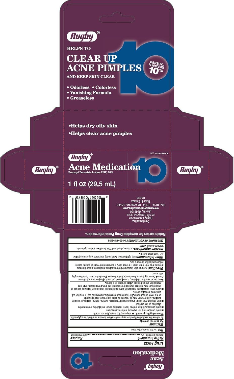 Rugby Acne Medication (10 Benzoyl Peroxide Lotion) 1 fl