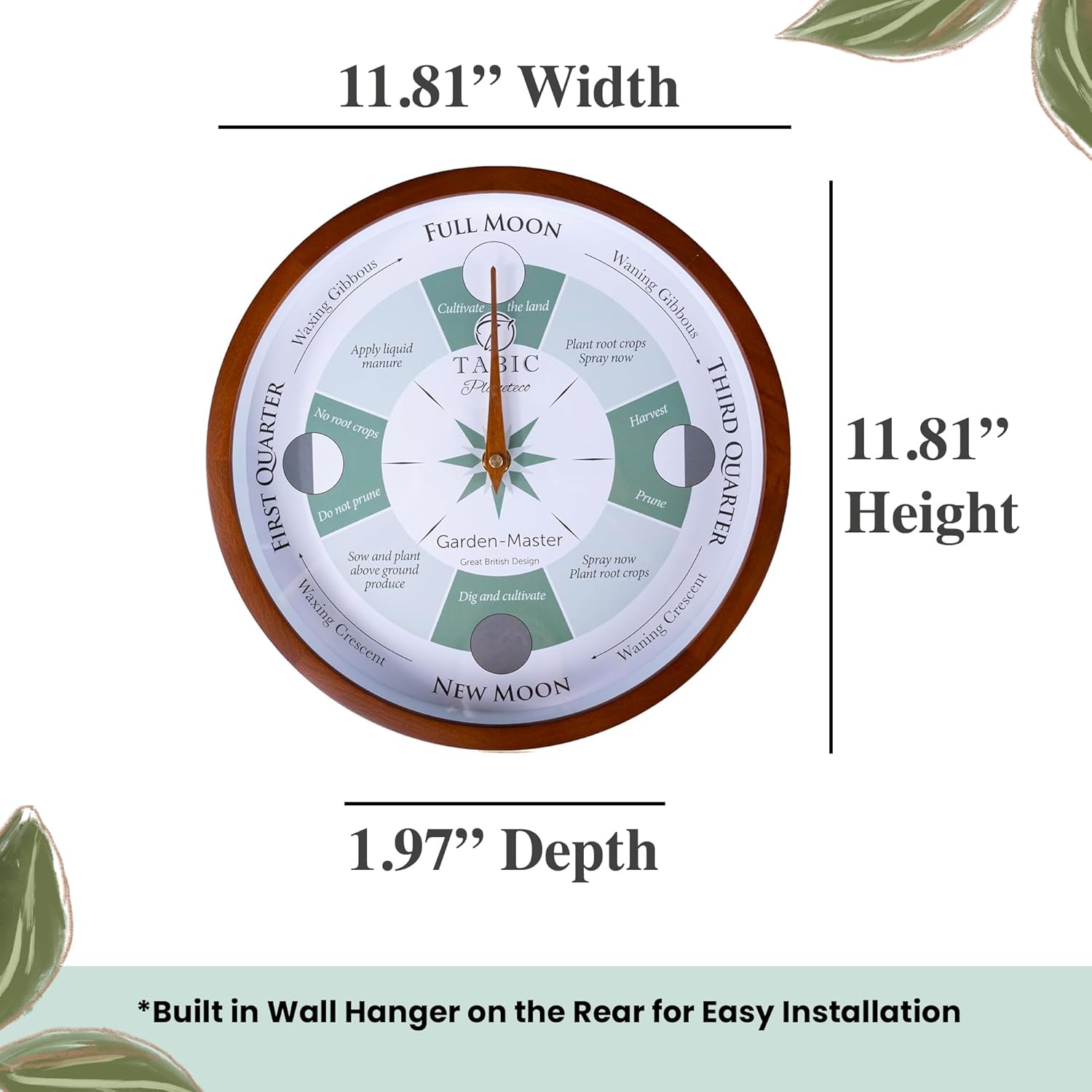 Planeteco Garden Master - Moon Gardening Clock - Lunar Harmony Guide with Moon Clocks -Essential Gardening Tool for Biodynamic & Organic Gardening - Transform Your Garden - Dark Stain