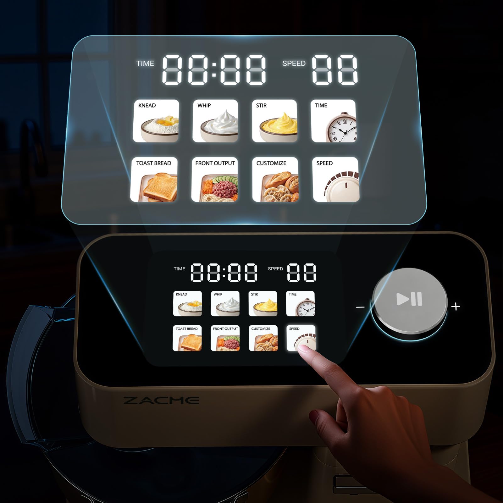 ZACME Robot de cocina de 1200 W, cuenco de acero inoxidable de 5,2 L, motor de CC silencioso, transmisión de 11 niveles, incluye 3 herramientas para mezclar (gancho para amasar, batidor, batidor